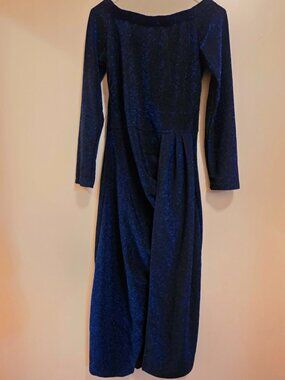 No Brand Long Sleeve Sparkly Blue with Side Leg Slit & Scoop Neck Dress L